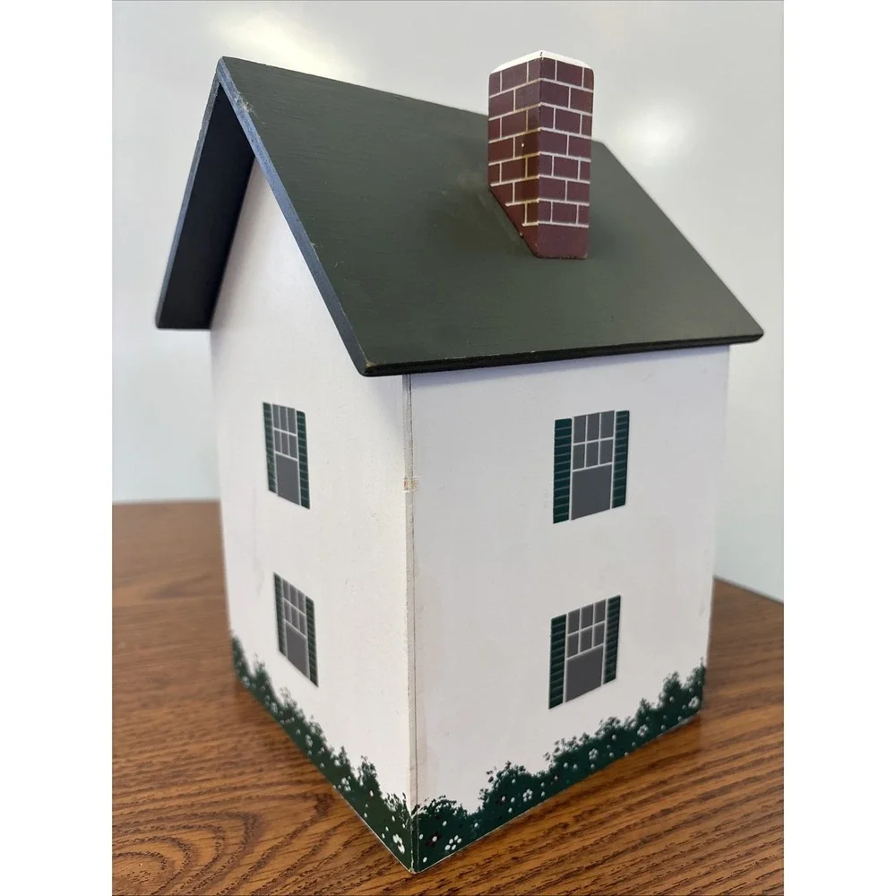 Vintage Cookie Cottage Wood Cookie Jar Holder Old World Primitive House Canister